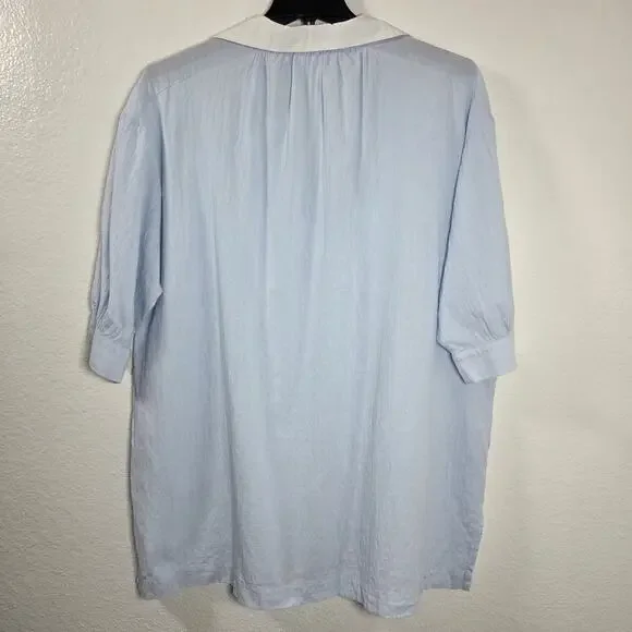 Pomander Place "Lizzie" Sky Blue Coverup Dress, Med Cotton, V-Neck tunic - Picture 9 of 10